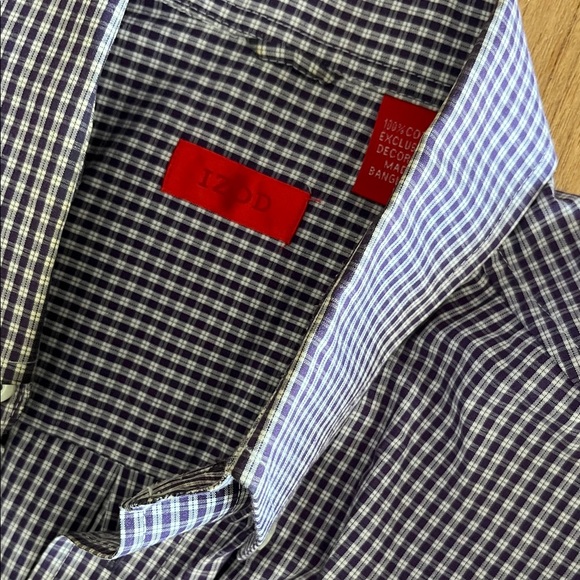 IZOD Men's Checkered Shirt - Purple and White Size M - Picture 2 of 4